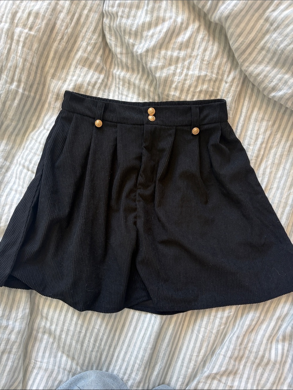Black Ribbed Women's Skirt with Gold Buttons